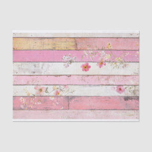 Pink Flower Wood Plank Decoupage Paper