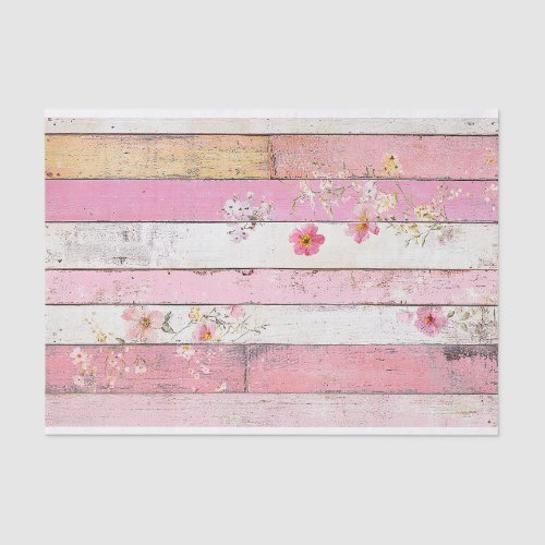 Pink Flower Wood Plank Decoupage Paper
