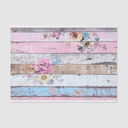 Pink Flower Wood Plank Decoupage Paper