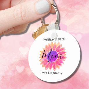 Pink Flower World’s Best Mum Mother’s Day Keychain