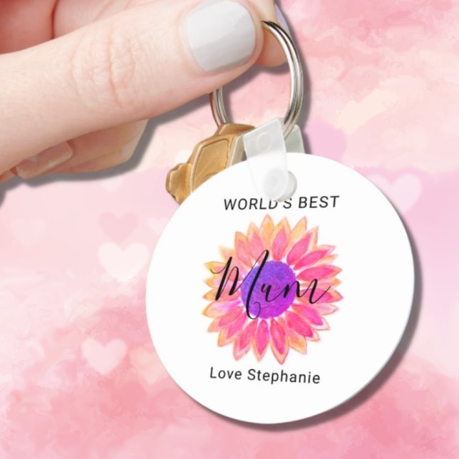 Pink Flower World’s Best Mum Mother’s Day Keychain (Creator Uploaded)