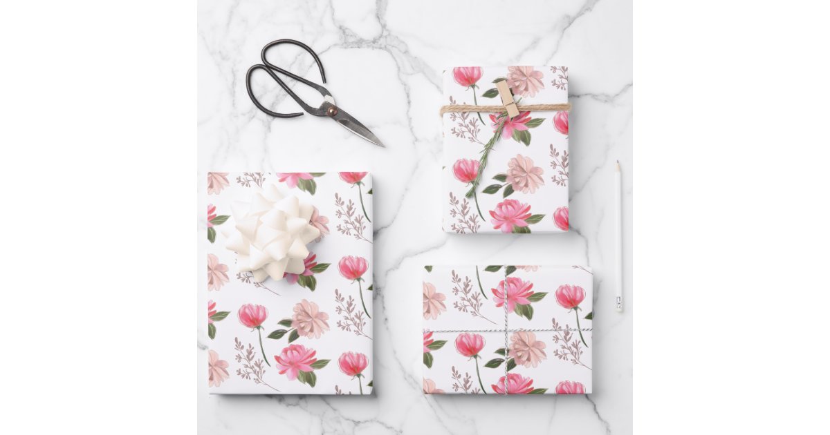 Pink Flower Wrapping Paper Sheets