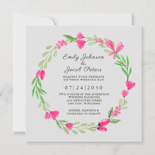 Pink Flower Wreath Elegant Floral Wedding White Announcement