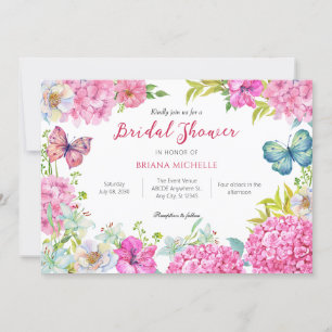 Pink flower wreath watercolor Bridal shower Invitation