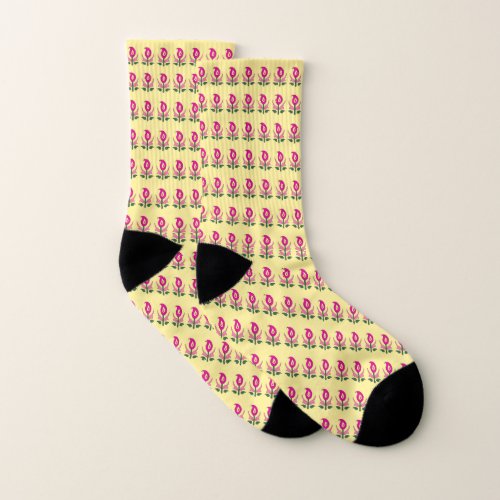 pink flower yellow backdrop socks