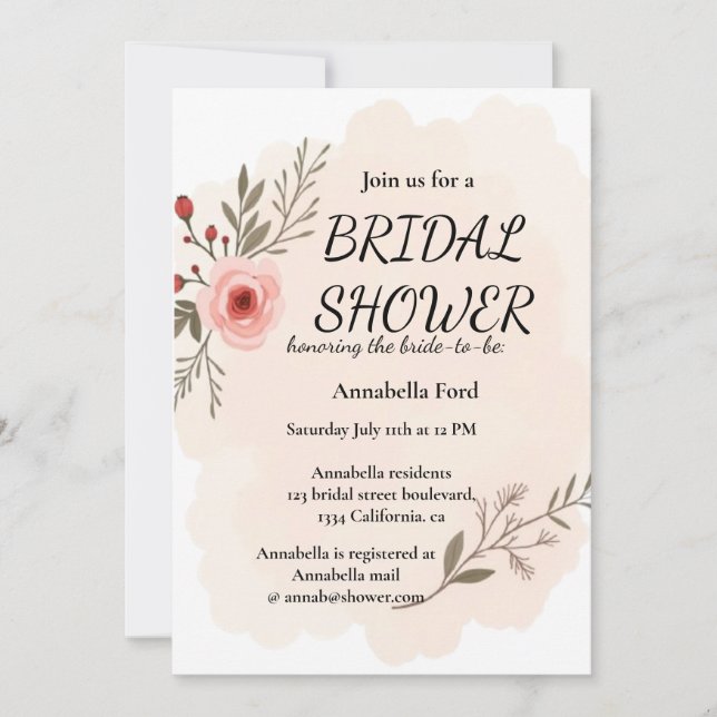 pink flowered bridal shower invitation (Front)