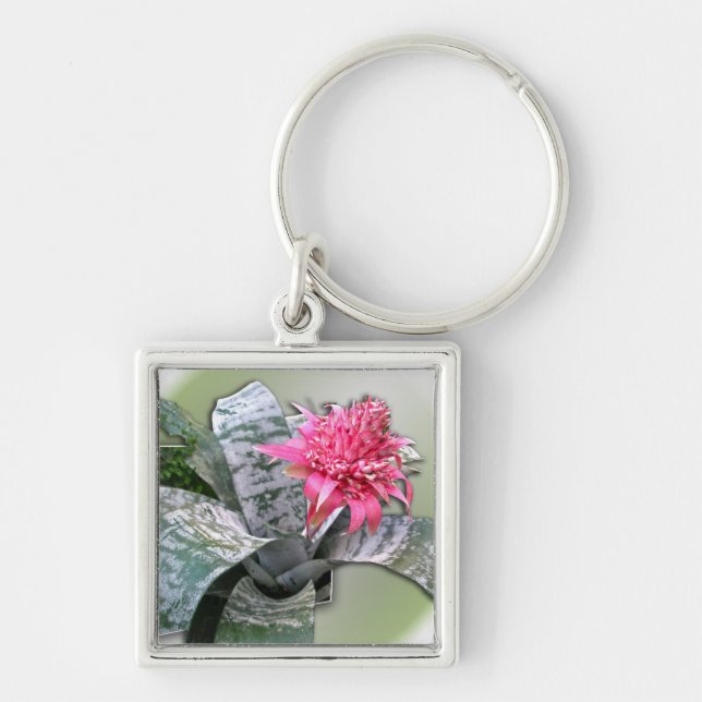 Pink Flowered Bromeliad Keychain (Front)