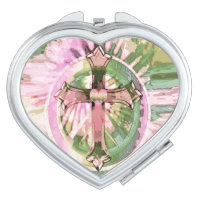 Pink Flowered Cross Print Compact Mirror