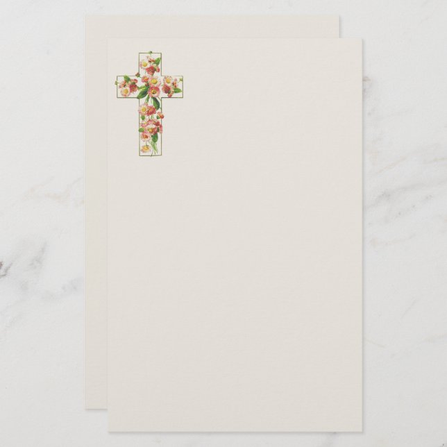 Pink Flowered Cross Stationery (Front/Back)