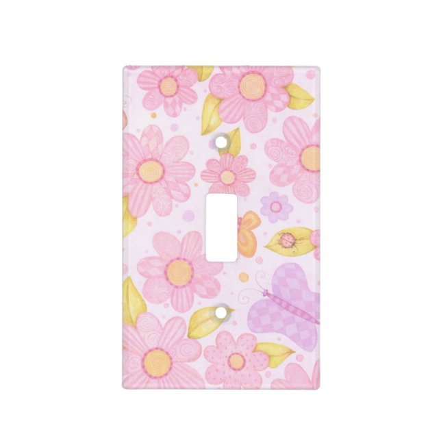 Pink Flowered Light Switch Cover (Front)