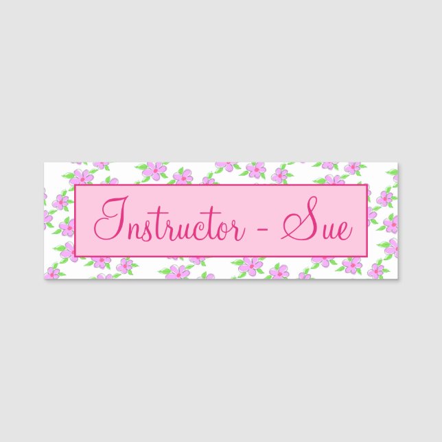 Pink Flowered Personalized Name Tag (Front)