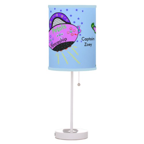 Pink Flowered Spaceship Girl Robot Captain Name Table Lamp