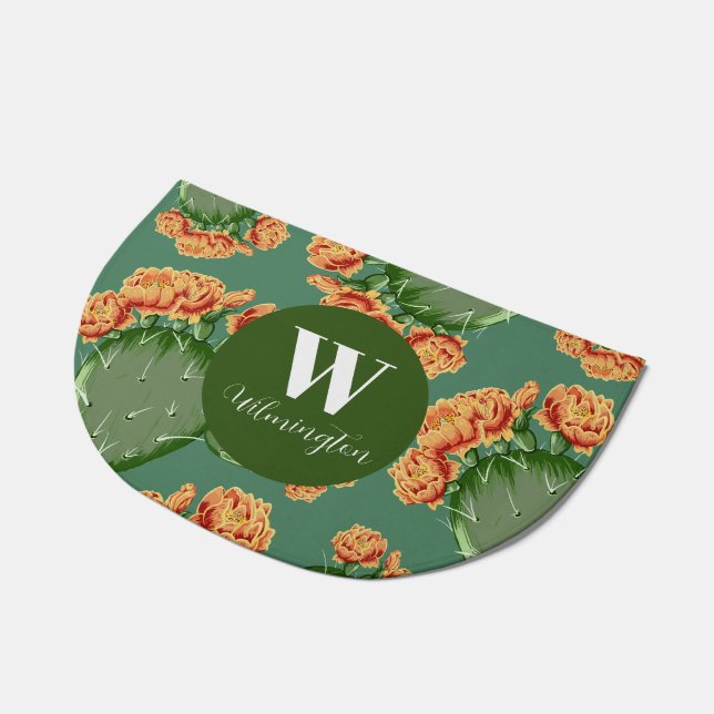 Pink Flowering Cactus Personalized Doormat (Angled)