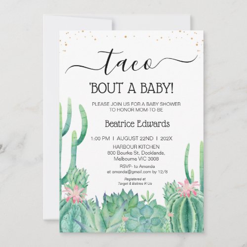 Pink Flowering Cactus Taco Bout A Baby Baby Shower Invitation