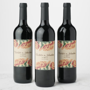 Pink Flowering Desert Cactus Prickly Pear Wedding Wine Label