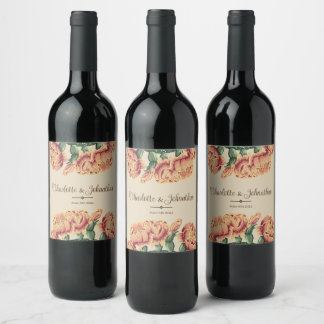 Pink Flowering Desert Cactus Prickly Pear Wedding Wine Label