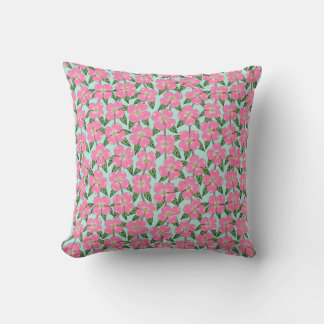 pink flowering dogwood line drawing floral on aqua throw pillow