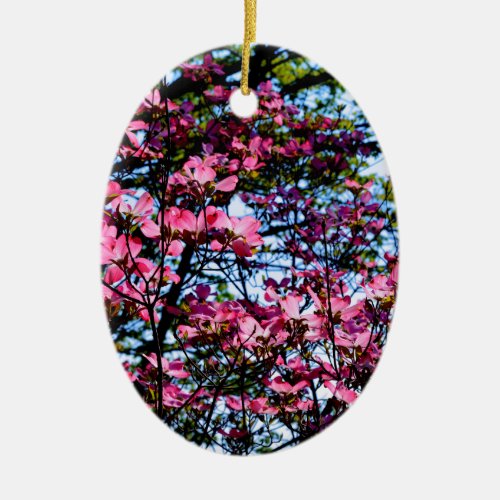 Pink flowering Dogwood tree Ceramic Ornament