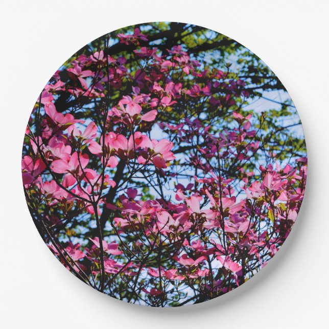 Pink flowering Dogwood tree Paper Plates (Front)