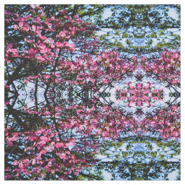 Pink flowering dogwood tree photo fabric (Close Up)