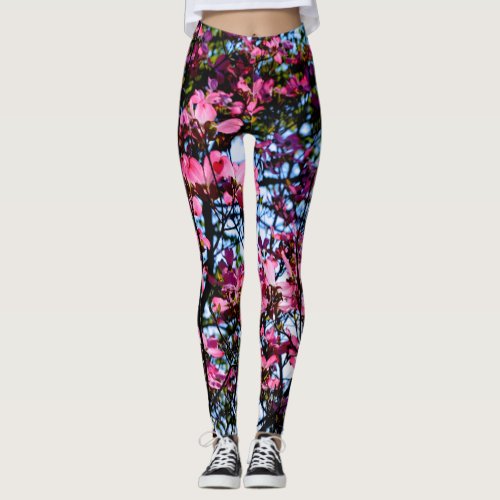 Pink flowering dogwood tree photo leggings