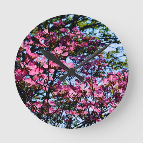 Pink flowering Dogwood tree Round Clock