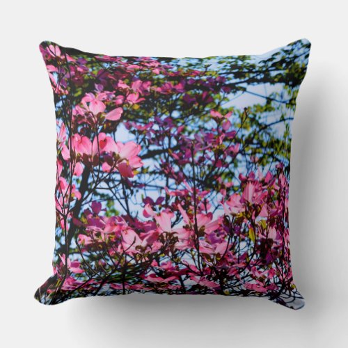 Pink flowering Dogwood tree Throw Pillow