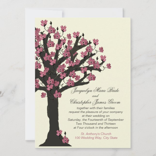 Pink Flowering Dogwood Tree Wedding Invitation (Front)