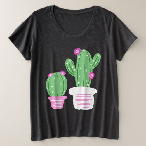 Pink Flowering Potted Cactus Plus Size T_Shirt