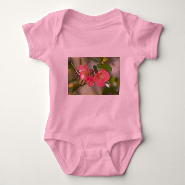 Pink Flowering Quince Glow Baby Bodysuit (Front)
