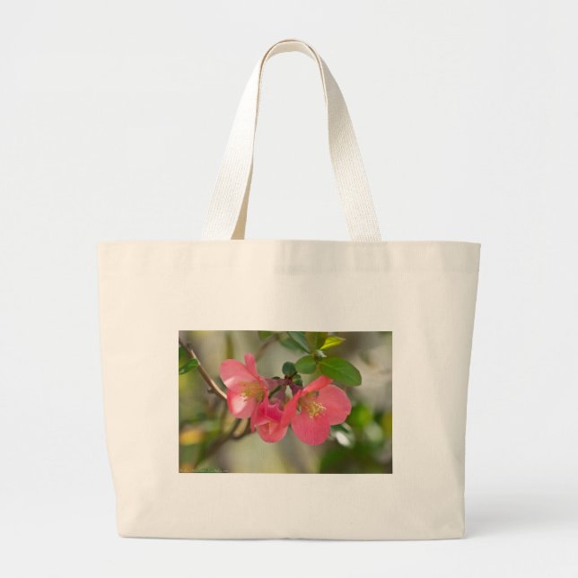 Pink Flowering Quince Glow Large Tote Bag (Front)