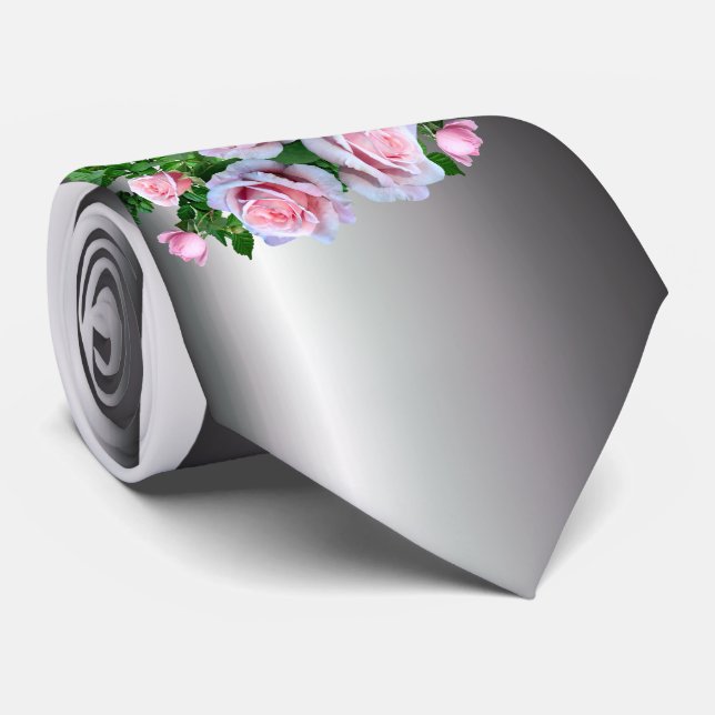 Pink Flowering Rose Neck Tie (Rolled)