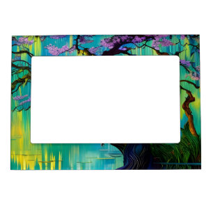 Pink Flowering Tree over turquoise Water Magnetic Frame