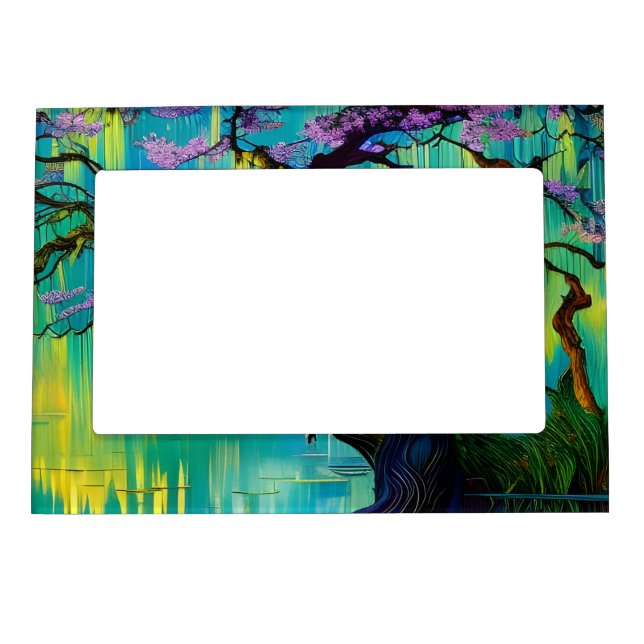 Pink Flowering Tree over turquoise Water  Magnetic Frame (Front)