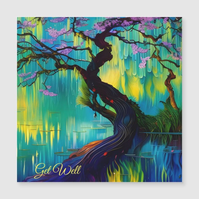 Pink Flowering Tree over Water Get Well (Front)