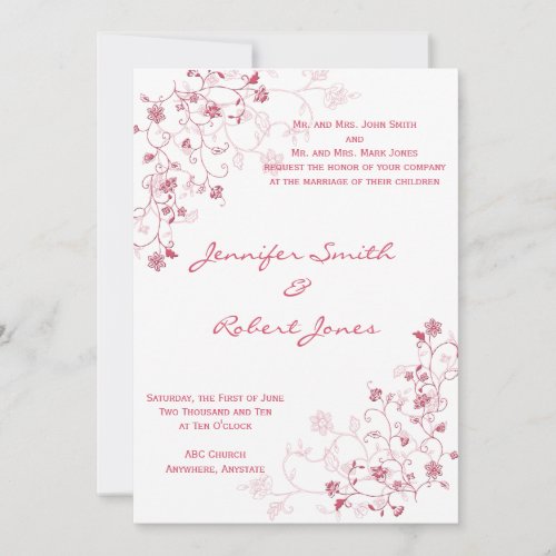 Pink Flowering Vines Wedding Invitation