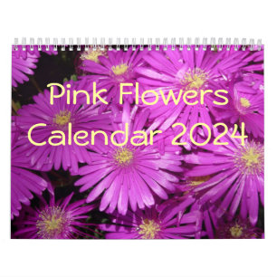 Pink Flowers 2024 Calendar with Large Numbers