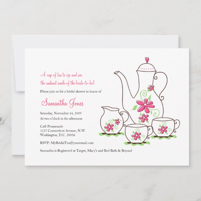 Pink Flowers, 5x7 Tea Party Invitations (Front)