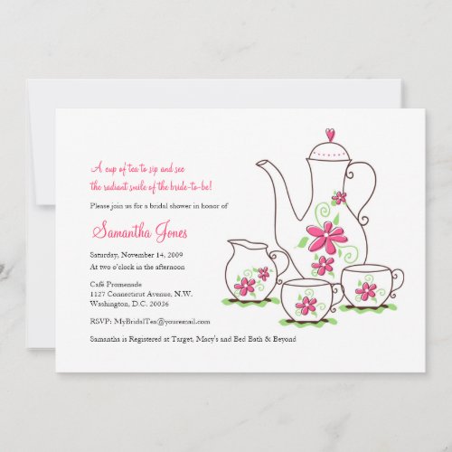 Pink Flowers, 5x7 Tea Party Invitations