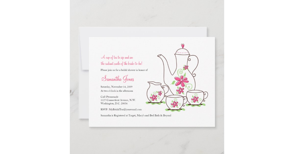 Pink Flowers, 5x7 Tea Party Invitations | Zazzle