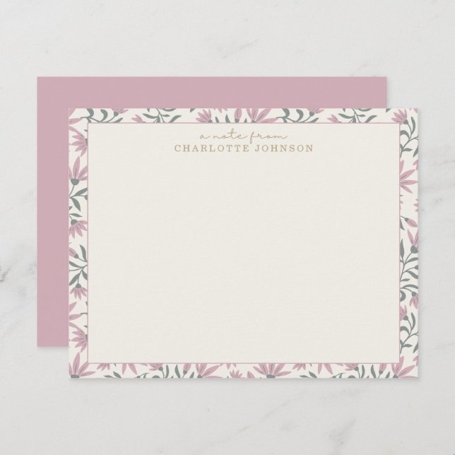 Pink flowers  | a note from, flat note card (Front/Back)