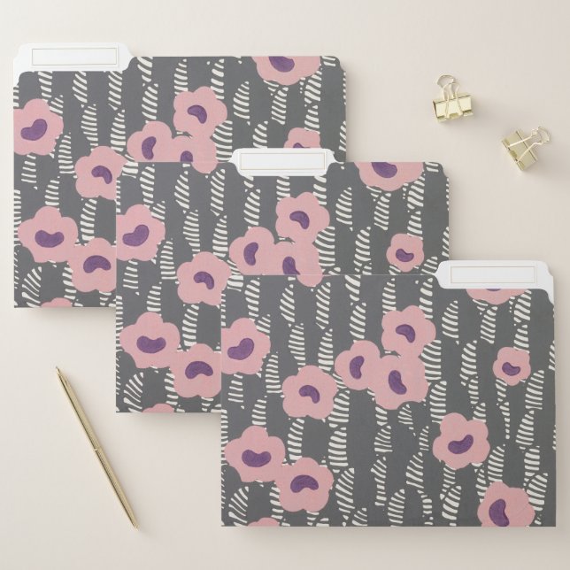 Pink Flowers Abstract Blooms Mid-century Art Deco File Folder (Set)