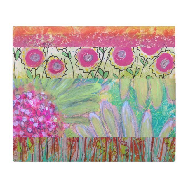 Pink Flowers Abstract Metal Wall Art (Front)