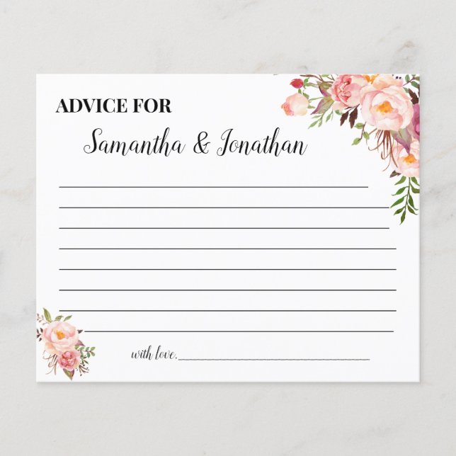 Pink Flowers  Advice for Happy Couple Shower Card Flyer (Front)