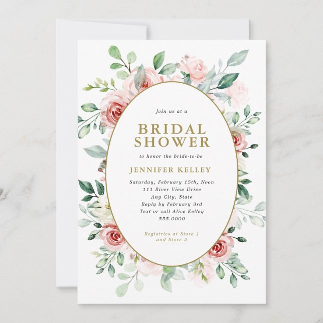 Pink Flowers All-over Design Bridal Shower Invitation (Front)