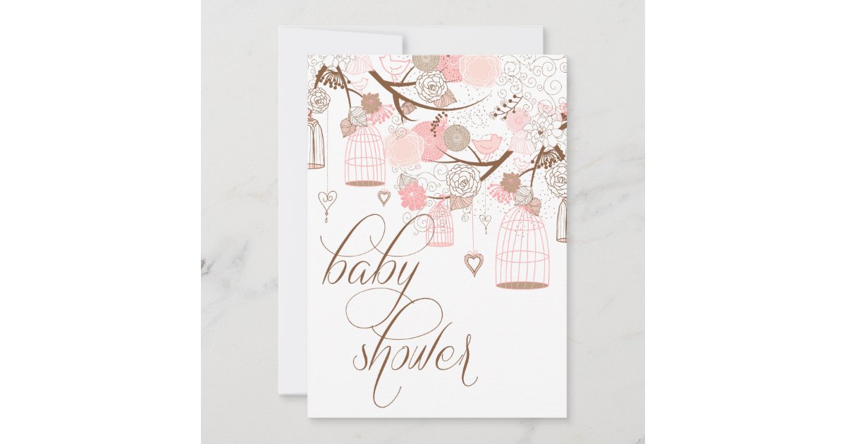 Pink Flowers and Birdcages Baby Shower Invitations Zazzle