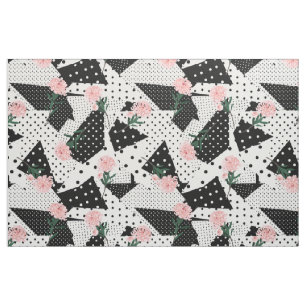 Pink Flowers and Black Dots CHANGE BACKGROUND Fabric
