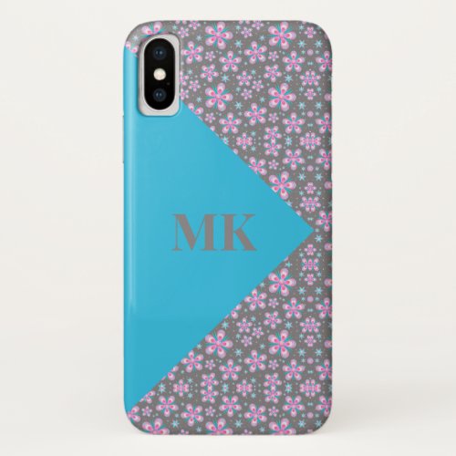 Pink Flowers and Blue Color Block iPhone X Case