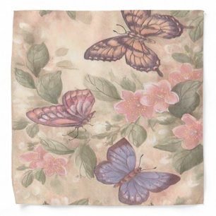 Pink Flowers And Butterflies Bandana