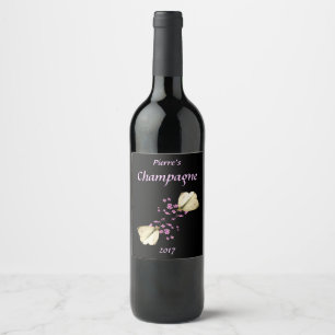 Pink Flowers and Butterflies Floral Wine Label